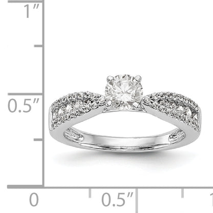 14K White Gold Diamond Peg Set CZ Engagement Ring