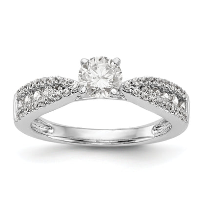 14K White Gold Diamond Peg Set CZ Engagement Ring