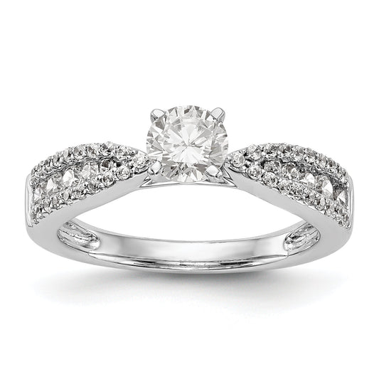 14K White Gold Diamond Peg Set CZ Engagement Ring