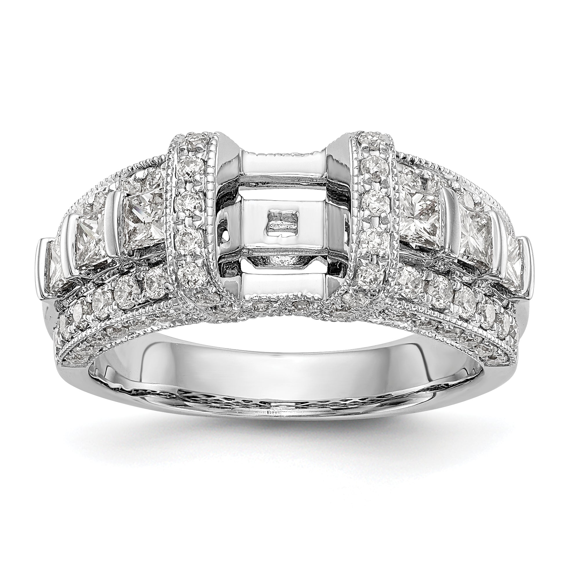 14K White Gold Diamond Peg Set CZ Engagement Ring