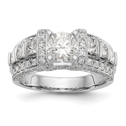 14K White Gold Diamond Peg Set CZ Engagement Ring
