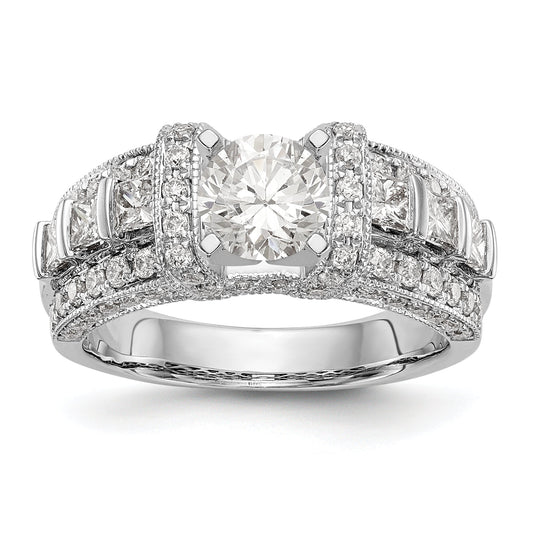 14K White Gold Diamond Peg Set CZ Engagement Ring