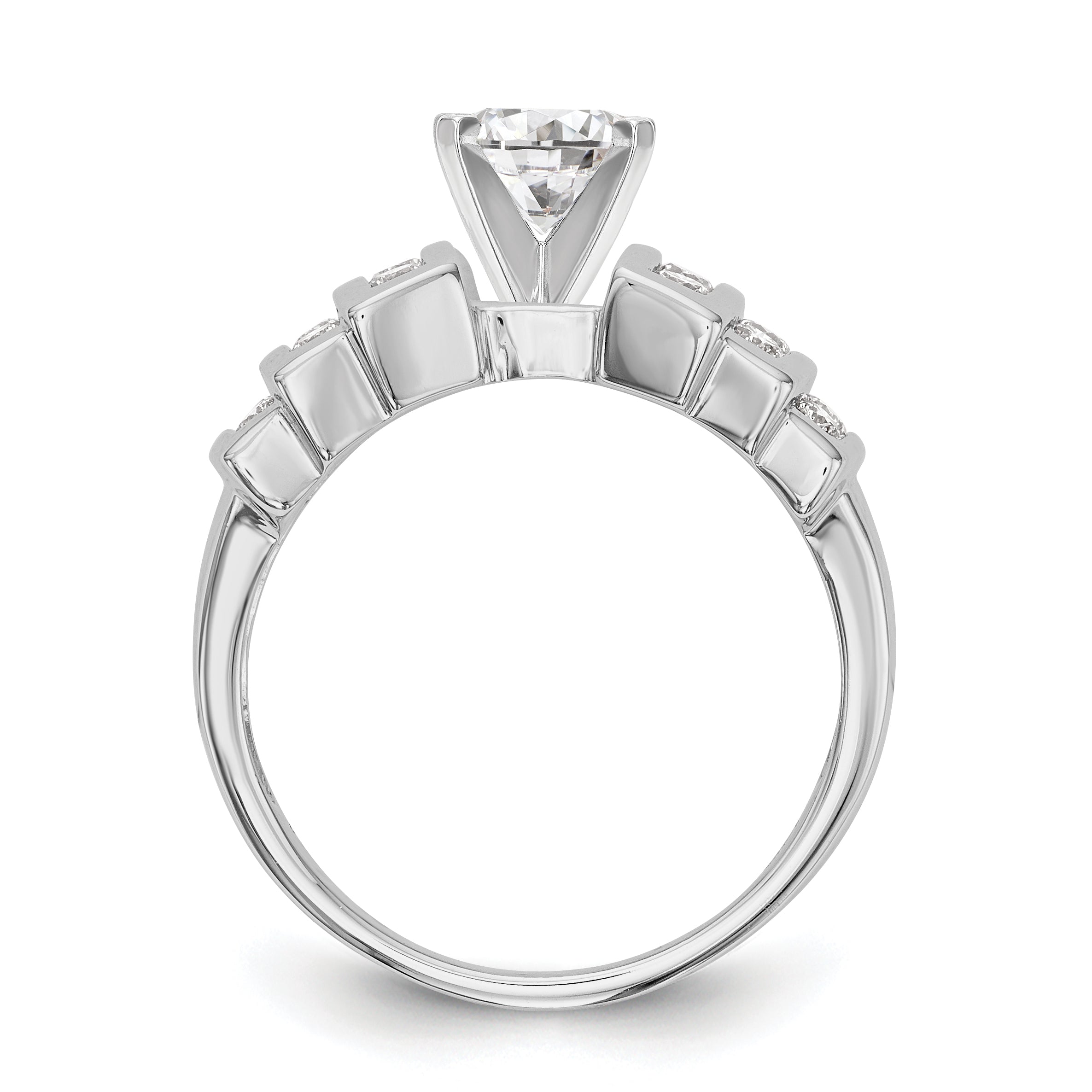 14K White Gold Diamond Peg Set CZ Engagement Ring