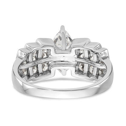 14K White Gold Diamond Peg Set CZ Engagement Ring
