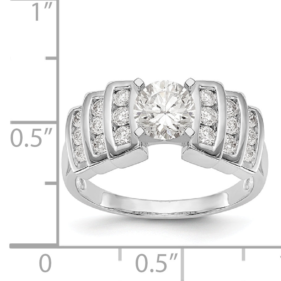 14K White Gold Diamond Peg Set CZ Engagement Ring