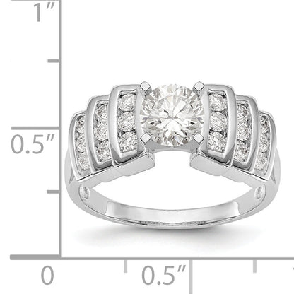 14K White Gold Diamond Peg Set CZ Engagement Ring