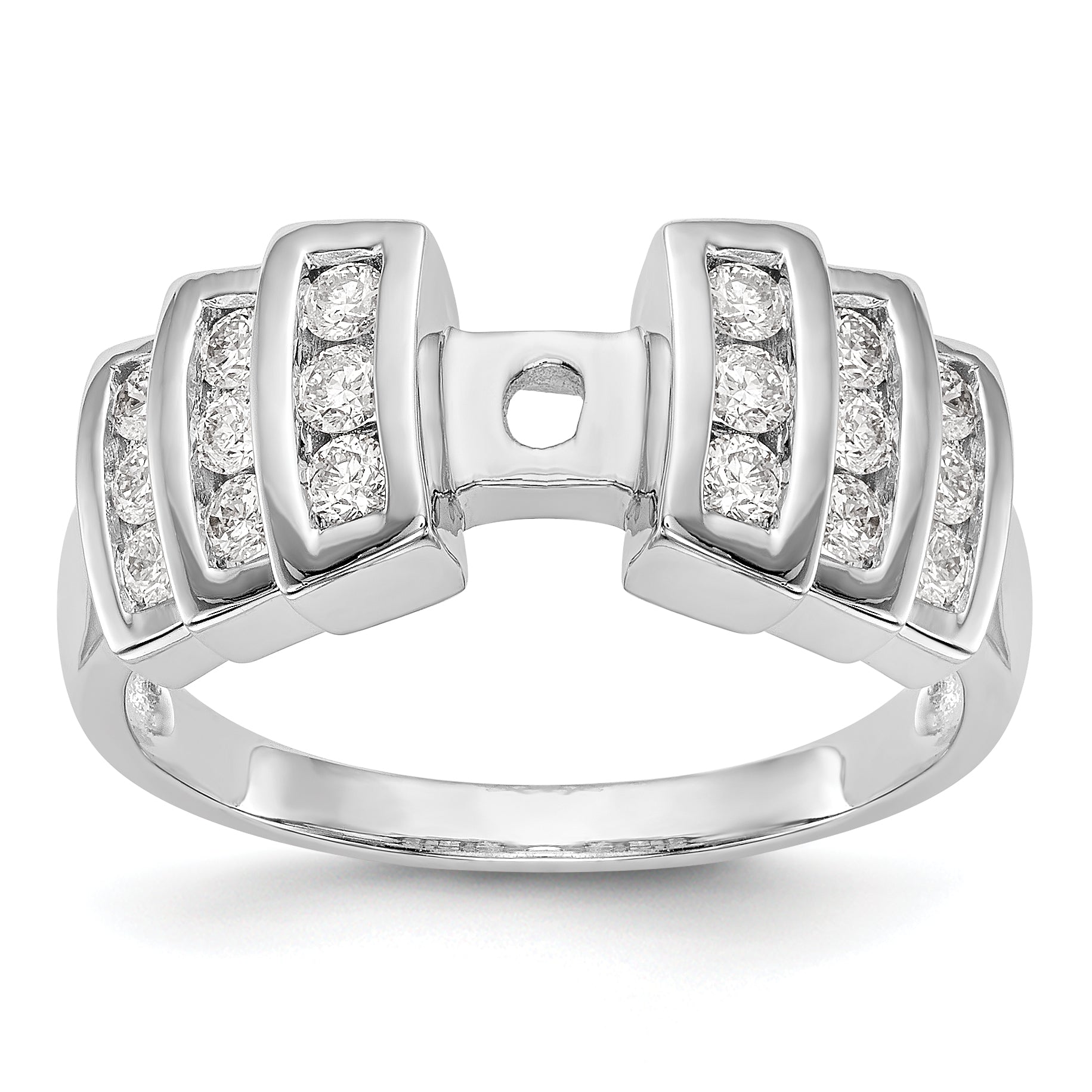 14K White Gold Diamond Peg Set CZ Engagement Ring