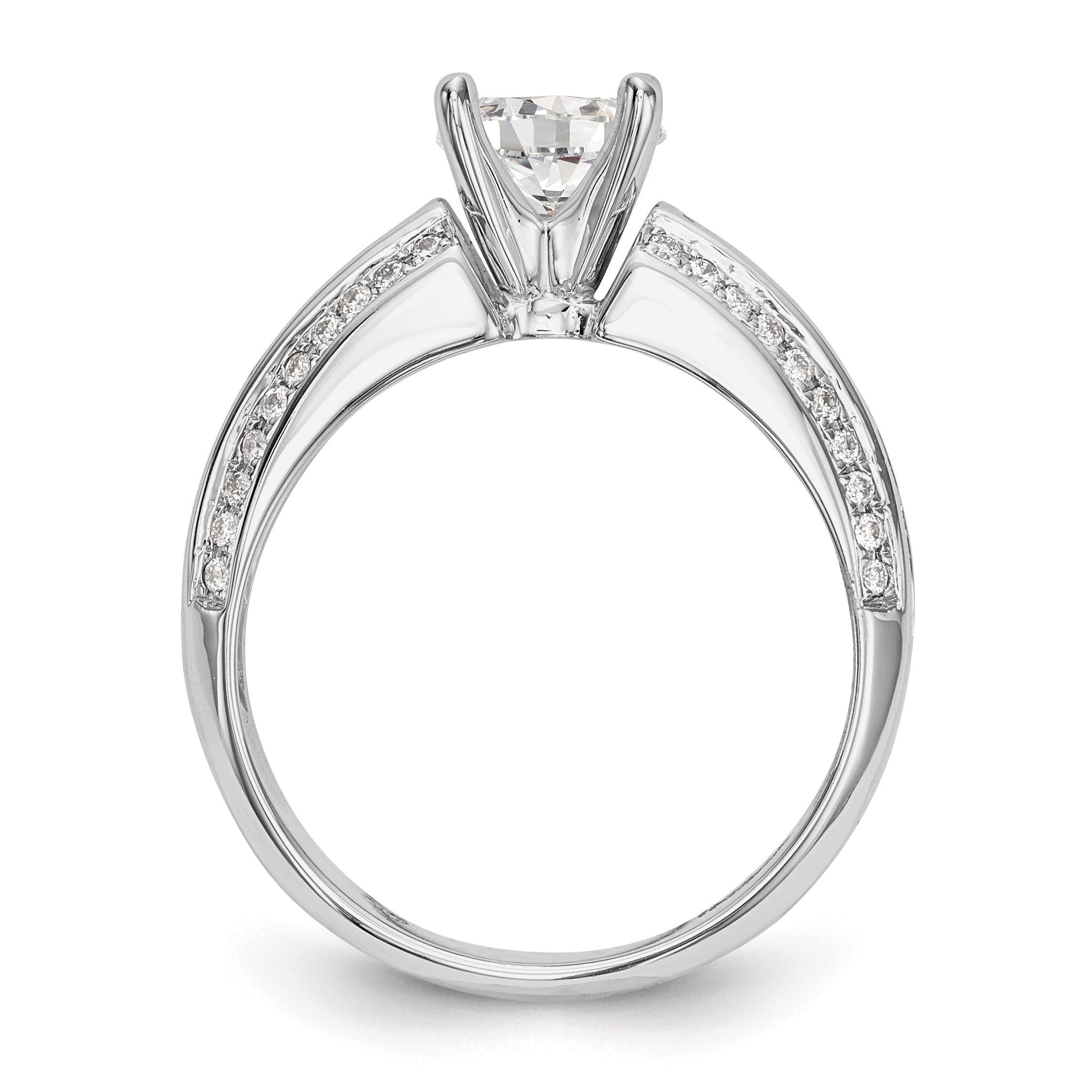 14K White Gold Diamond Peg Set CZ Engagement Ring