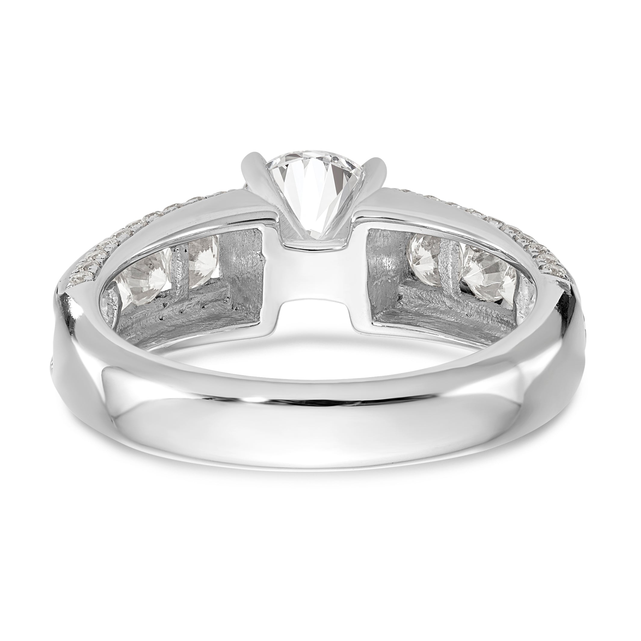 14K White Gold Diamond Peg Set CZ Engagement Ring