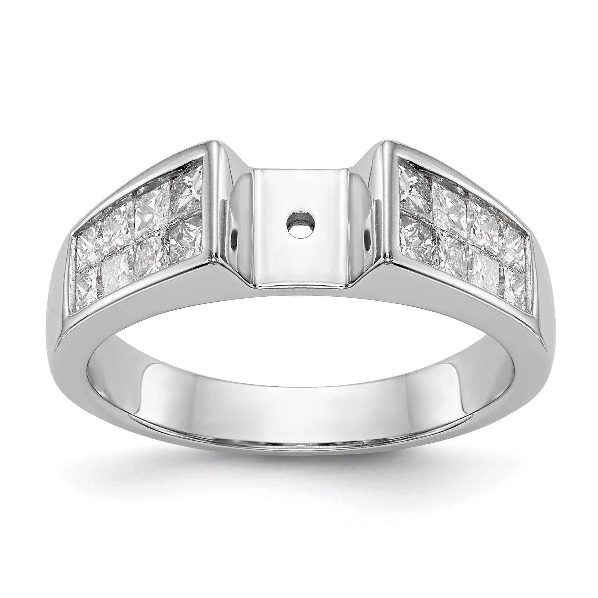 14K White Gold Diamond Peg Set CZ Engagement Ring