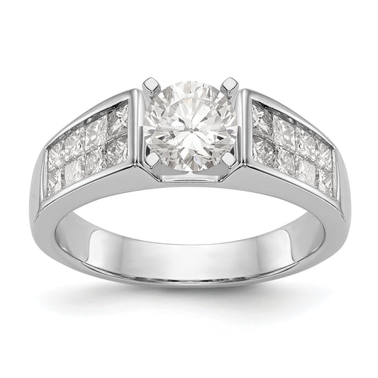 14K White Gold Diamond Peg Set CZ Engagement Ring