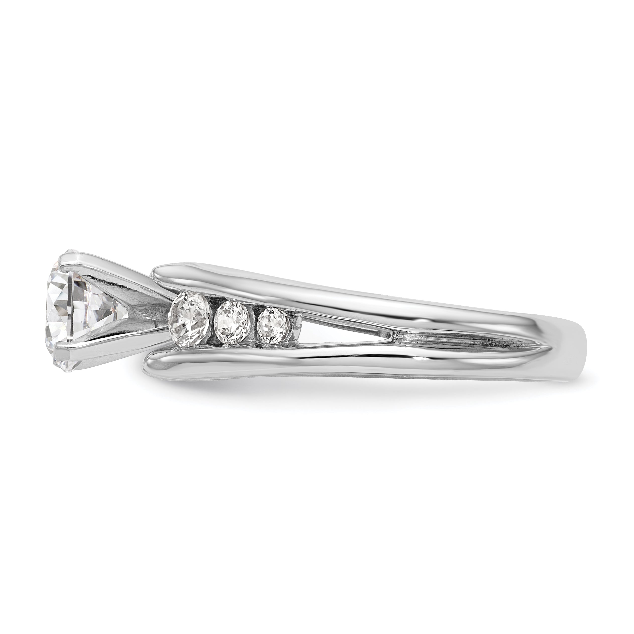 14K White Gold Diamond Peg Set CZ Engagement Ring