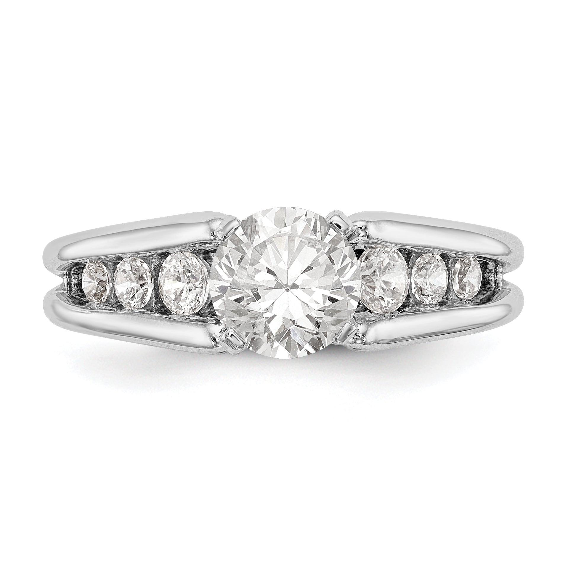 14K White Gold Diamond Peg Set CZ Engagement Ring