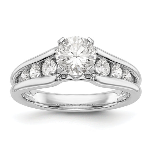 14K White Gold Diamond Peg Set CZ Engagement Ring