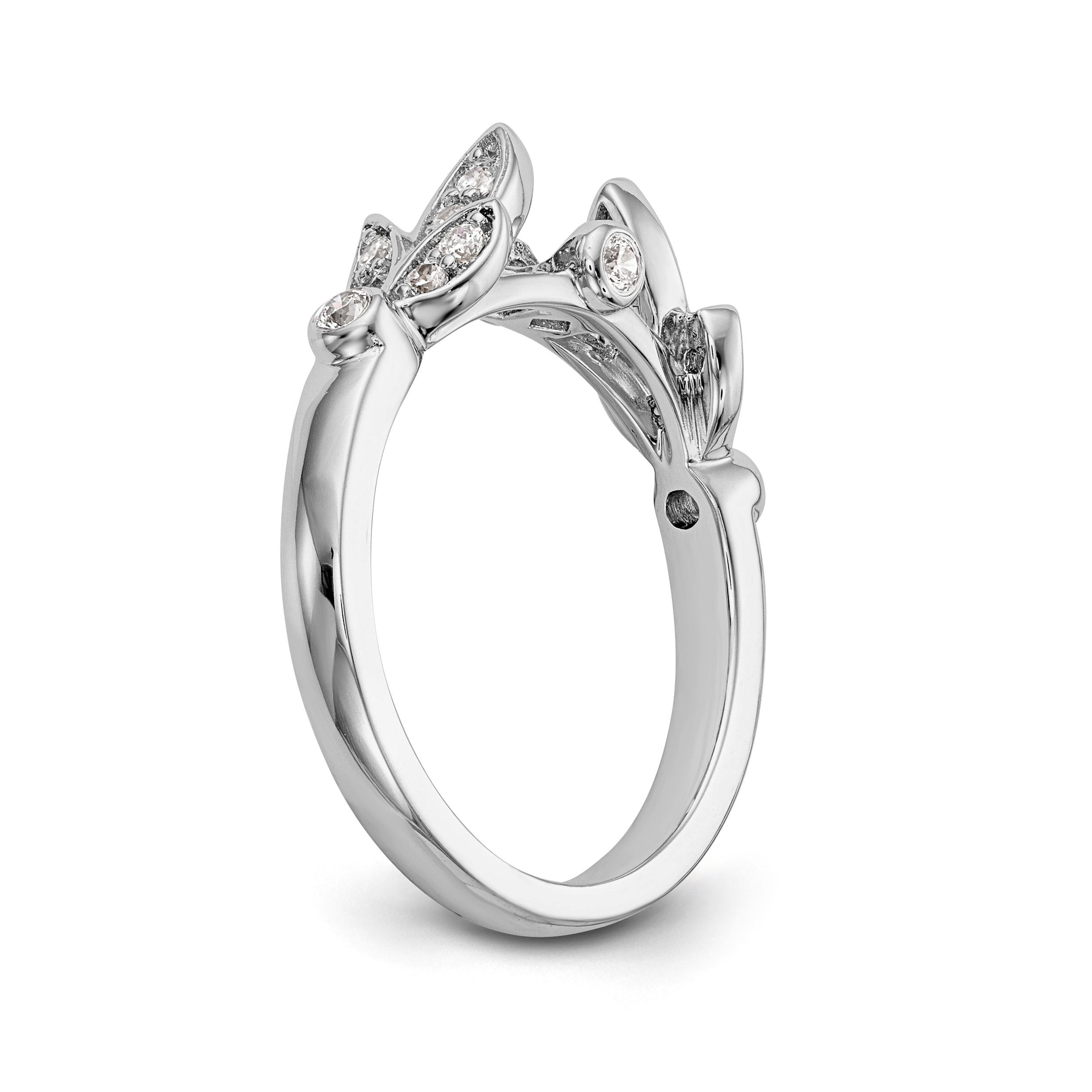 14K White Gold Diamond Peg Set CZ Engagement Ring