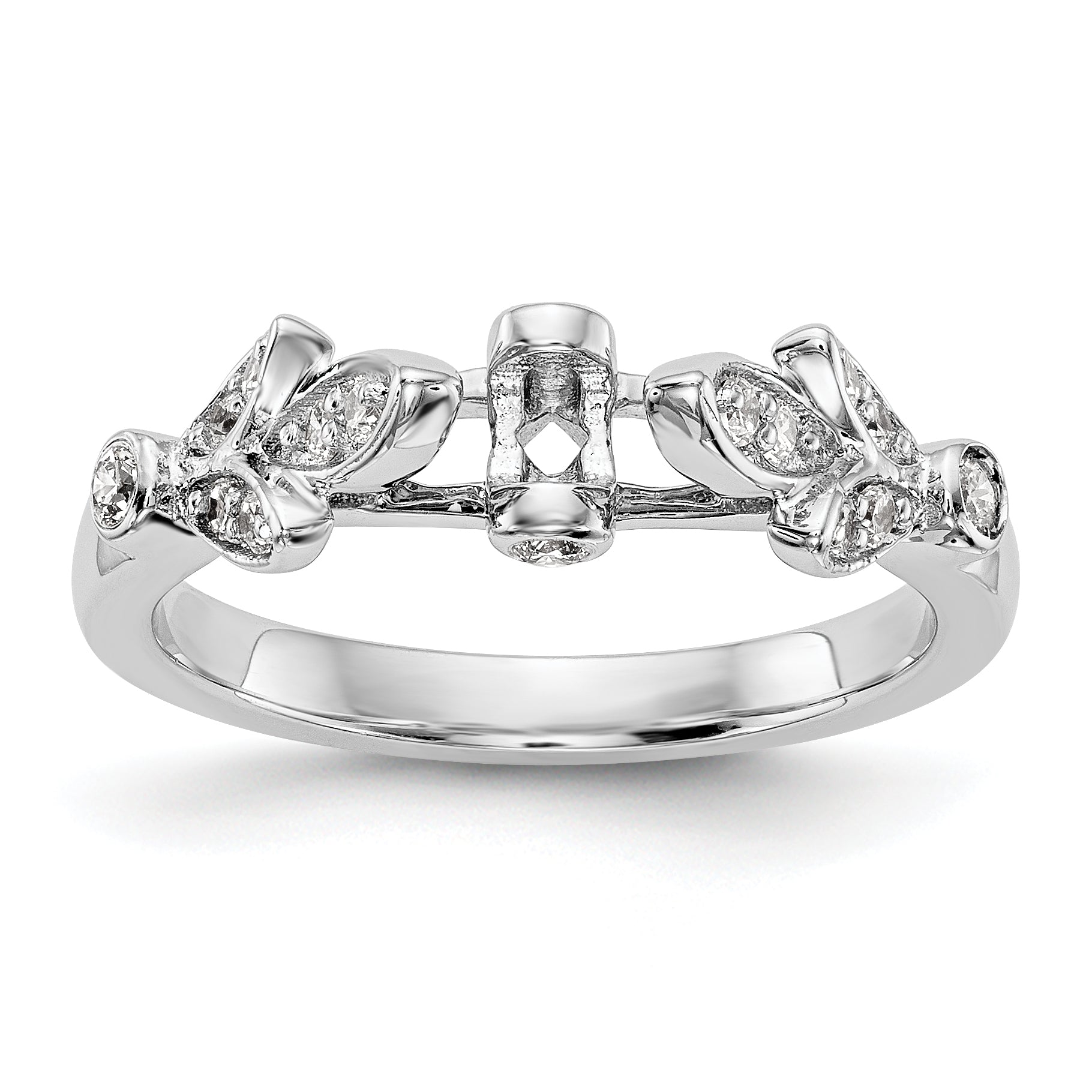 14K White Gold Diamond Peg Set CZ Engagement Ring