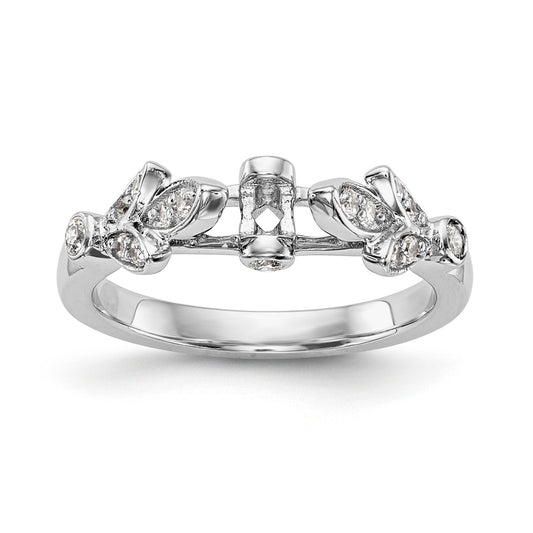 14K White Gold Diamond Peg Set CZ Engagement Ring