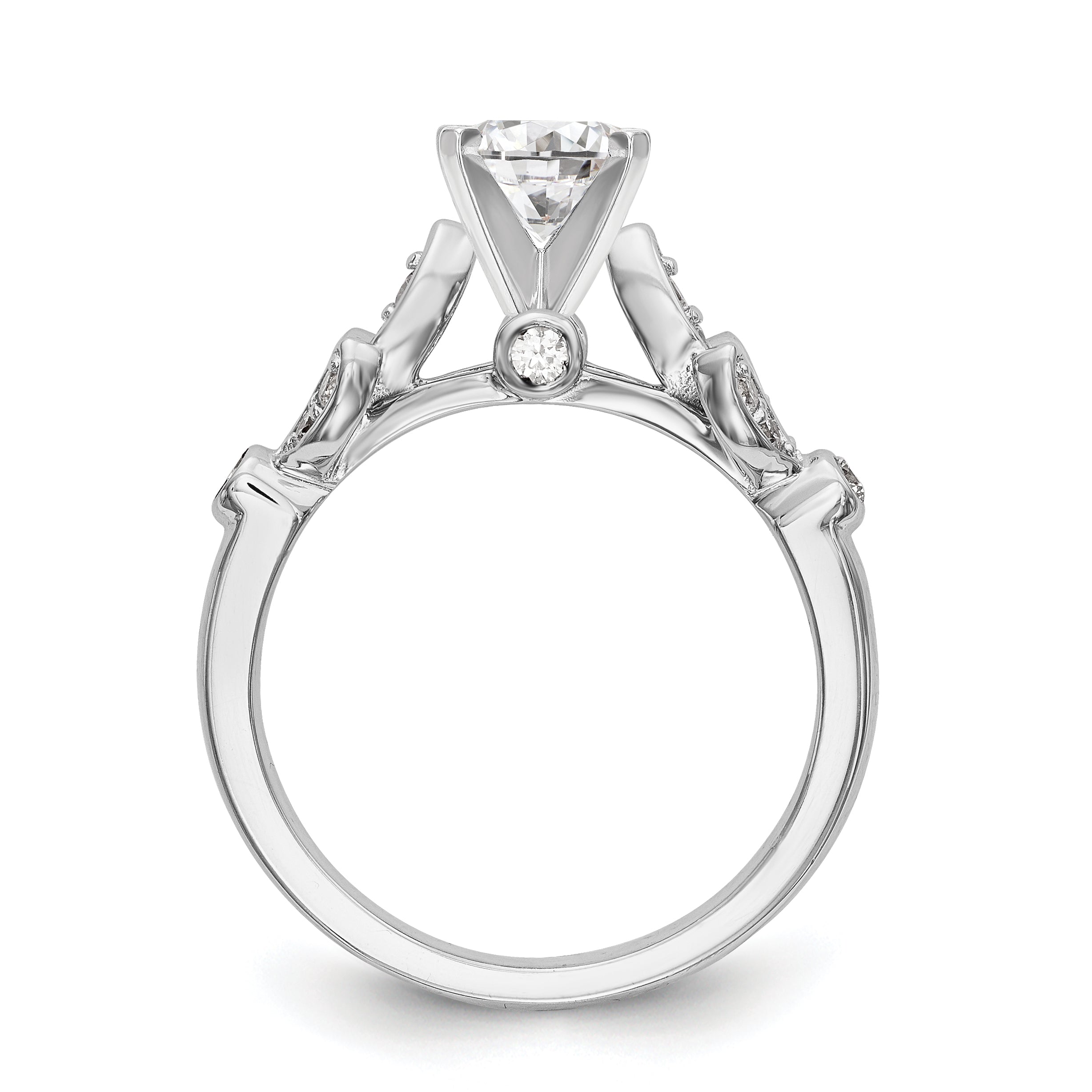 14K White Gold Diamond Peg Set CZ Engagement Ring