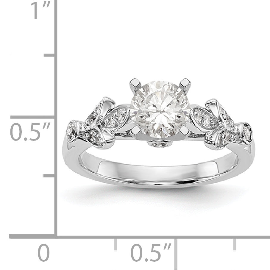 14K White Gold Diamond Peg Set CZ Engagement Ring