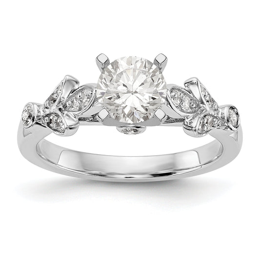 14K White Gold Diamond Peg Set CZ Engagement Ring