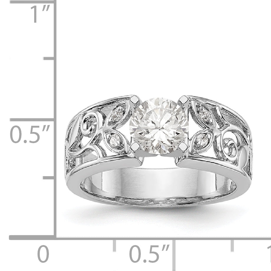 14K White Gold Diamond Peg Set CZ Engagement Ring