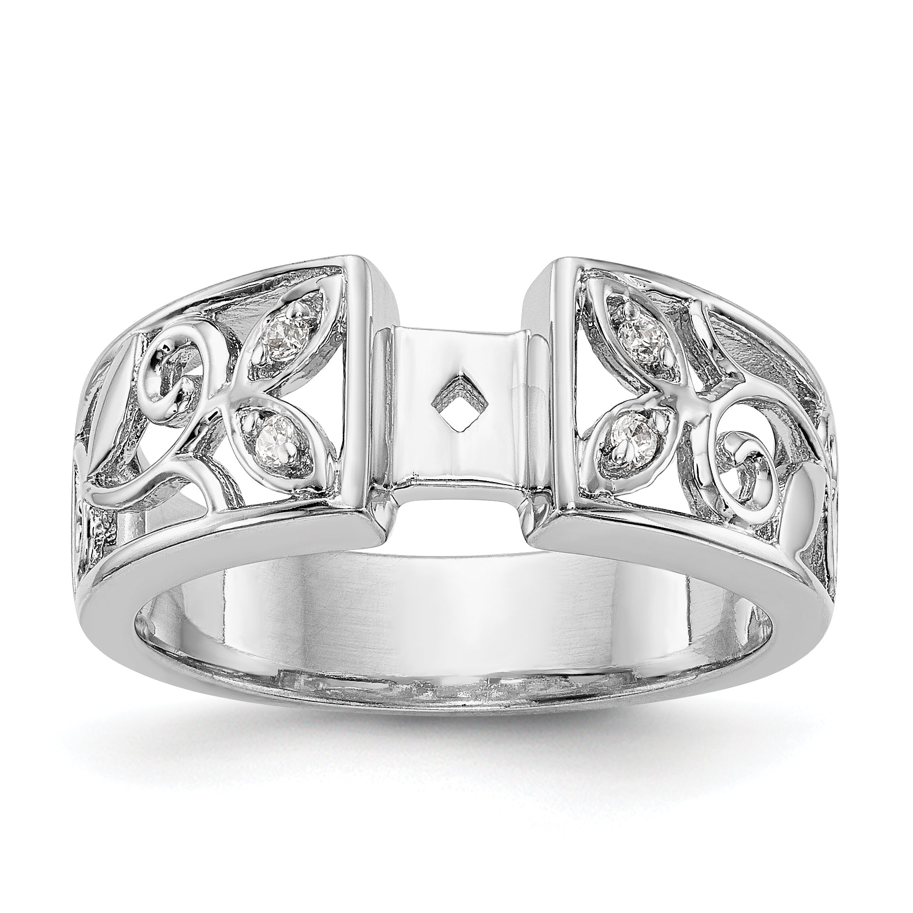 14K White Gold Diamond Peg Set CZ Engagement Ring