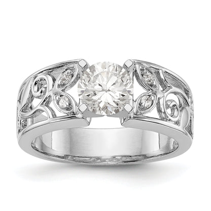 14K White Gold Diamond Peg Set CZ Engagement Ring