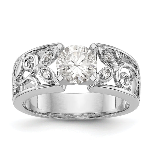 14K White Gold Diamond Peg Set CZ Engagement Ring