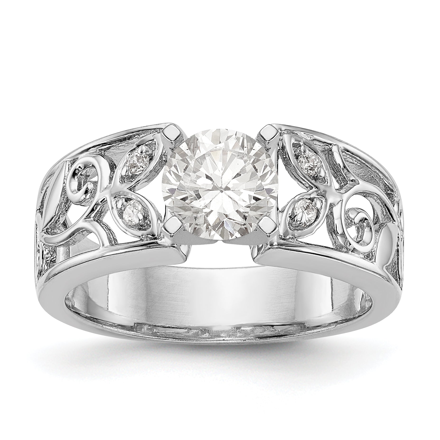 14K White Gold Diamond Peg Set CZ Engagement Ring