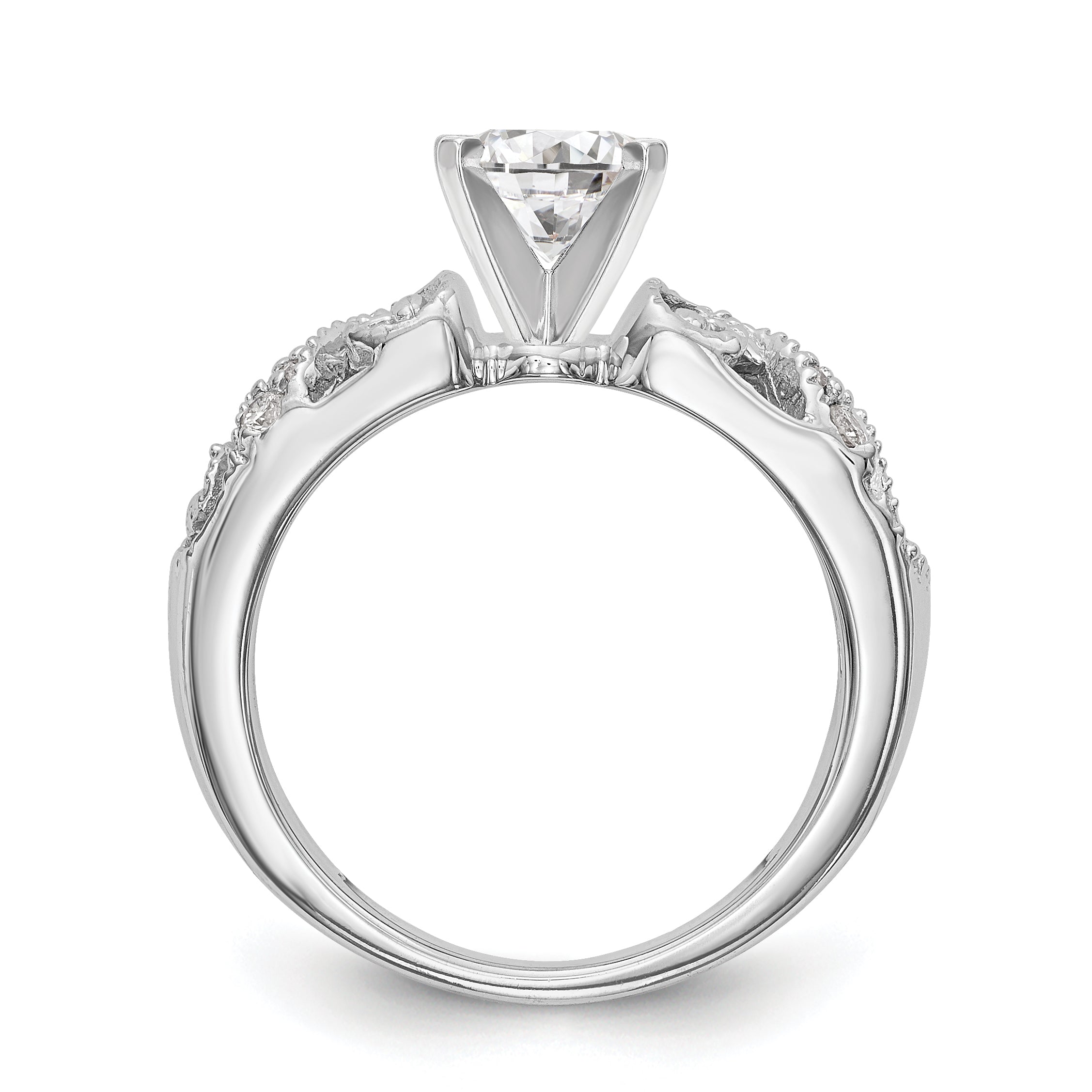 14K White Gold Diamond Peg Set CZ Engagement Ring