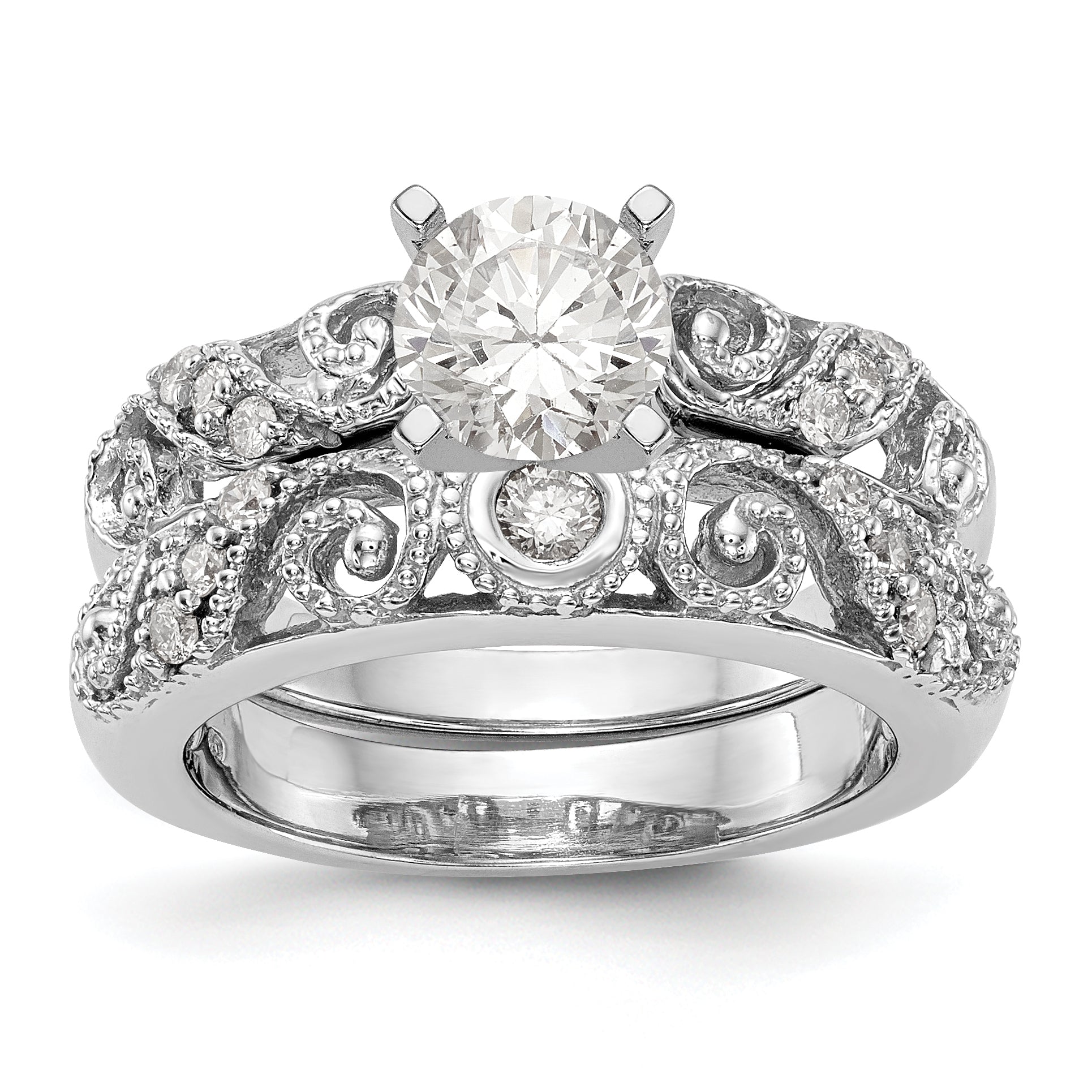 14K White Gold Diamond Peg Set CZ Engagement Ring