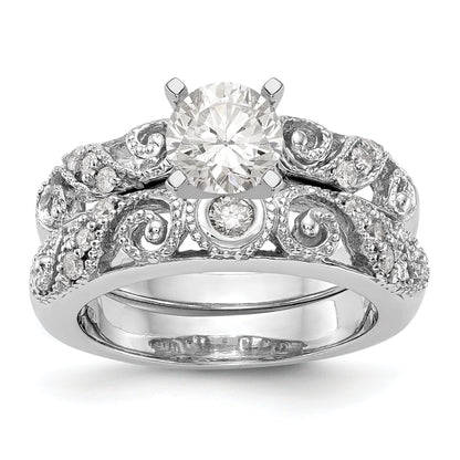 14K White Gold Diamond Peg Set CZ Engagement Ring