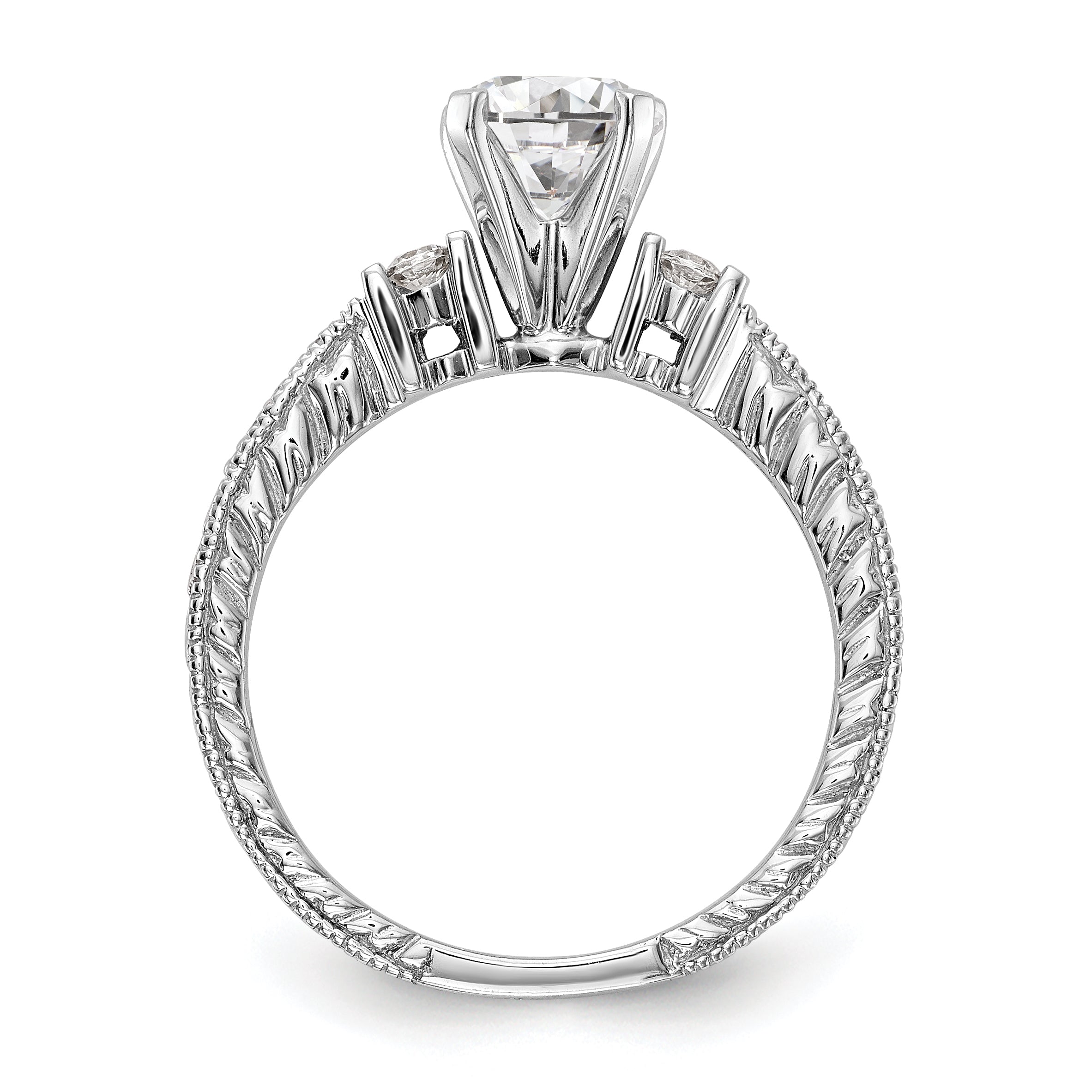 14K White Gold Diamond Peg Set CZ Engagement Ring
