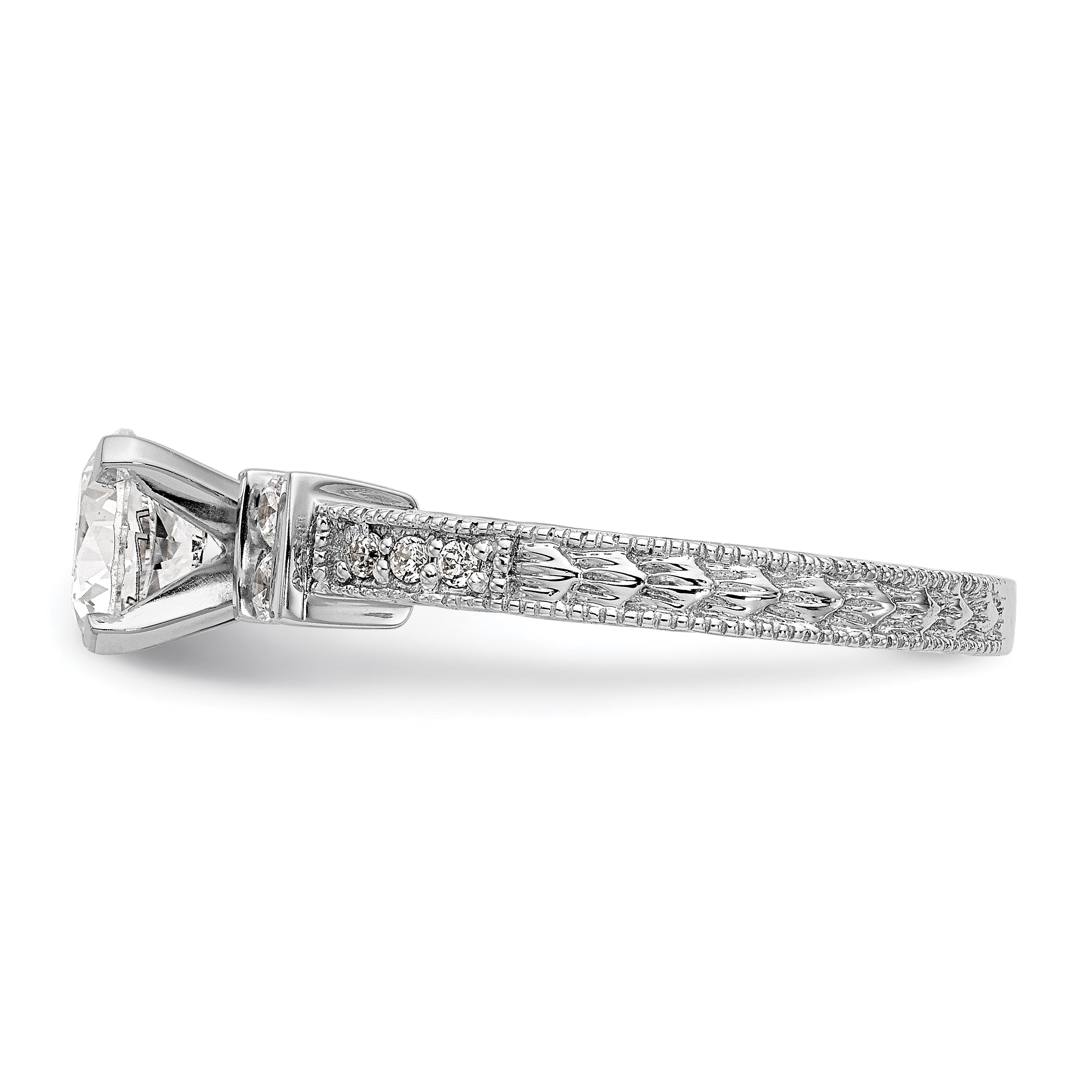 14K White Gold Diamond Peg Set CZ Engagement Ring