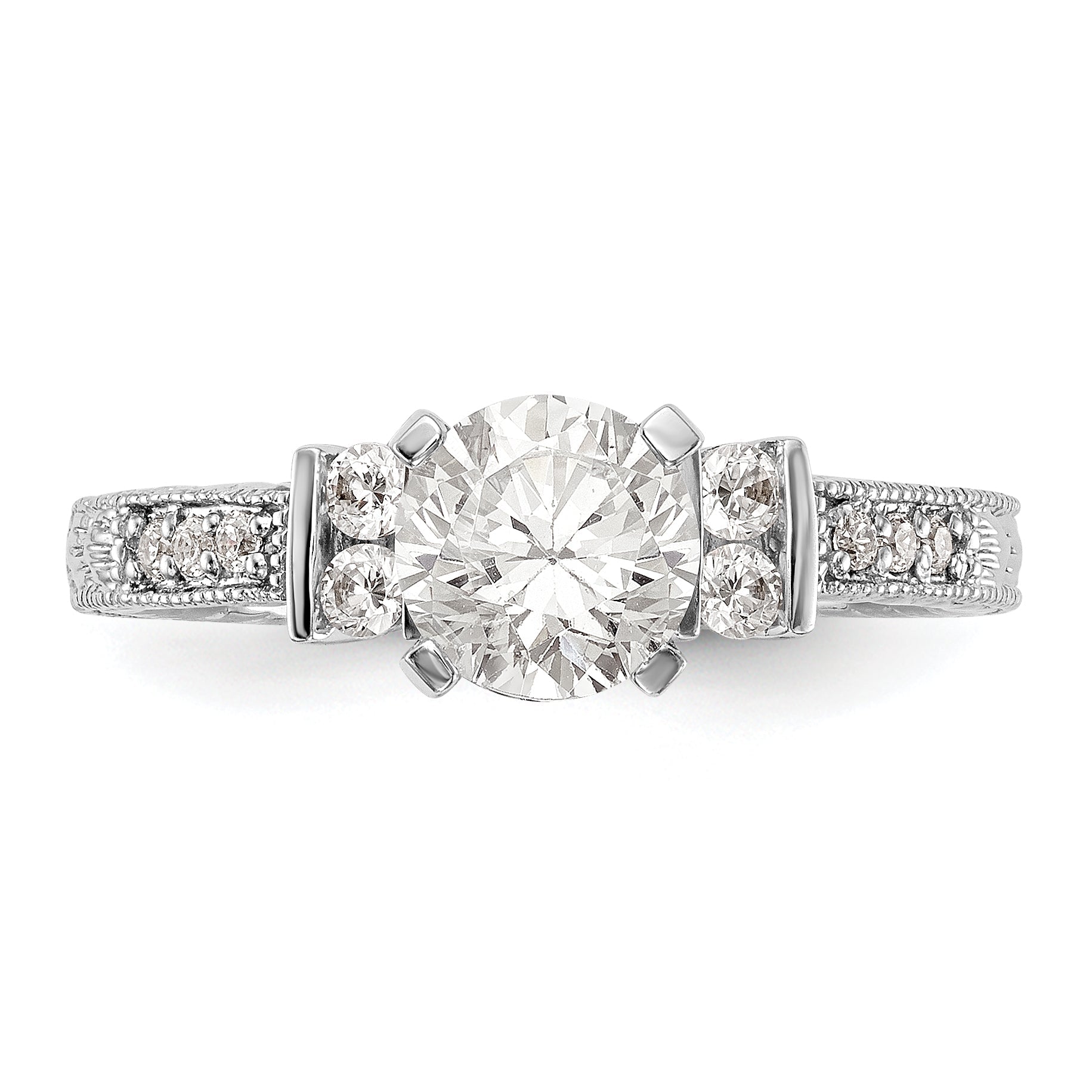 14K White Gold Diamond Peg Set CZ Engagement Ring
