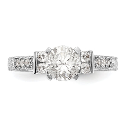 14K White Gold Diamond Peg Set CZ Engagement Ring