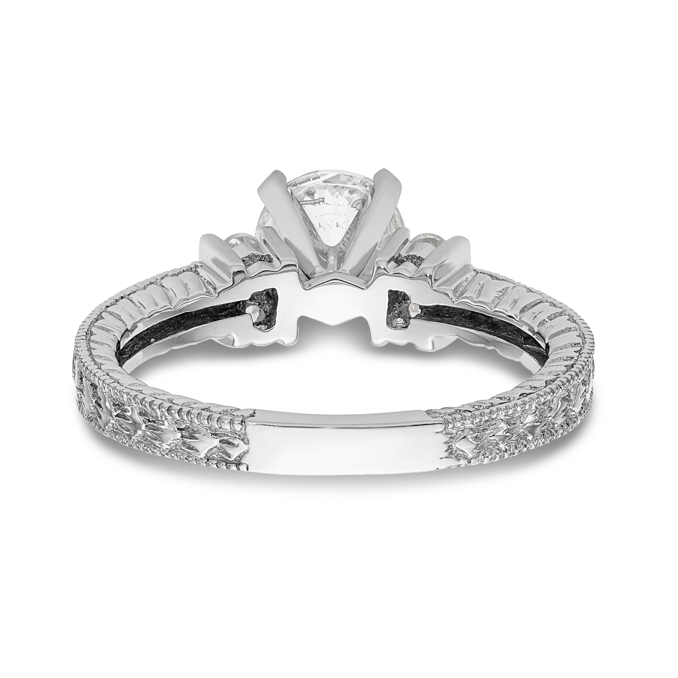 14K White Gold Diamond Peg Set CZ Engagement Ring