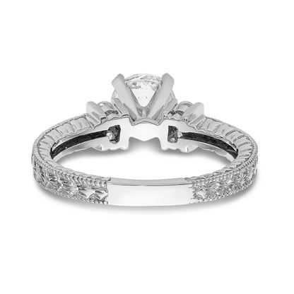 14K White Gold Diamond Peg Set CZ Engagement Ring