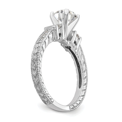14K White Gold Diamond Peg Set CZ Engagement Ring