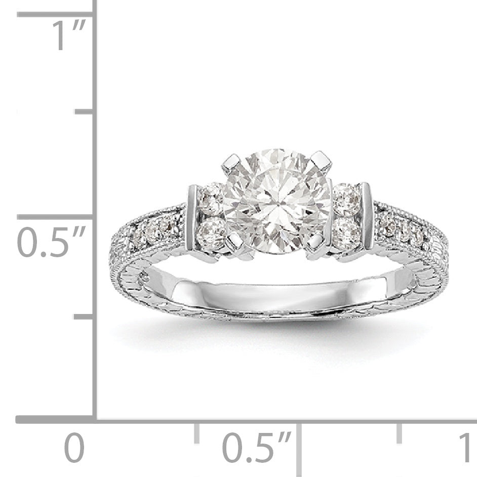 14K White Gold Diamond Peg Set CZ Engagement Ring