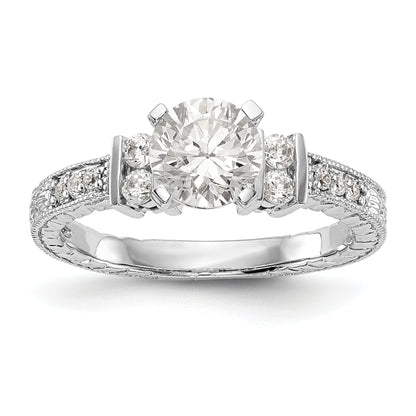 14K White Gold Diamond Peg Set CZ Engagement Ring
