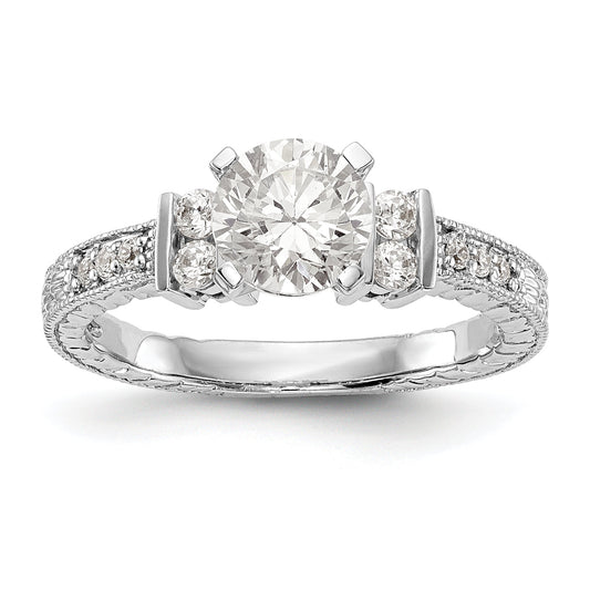 14K White Gold Diamond Peg Set CZ Engagement Ring