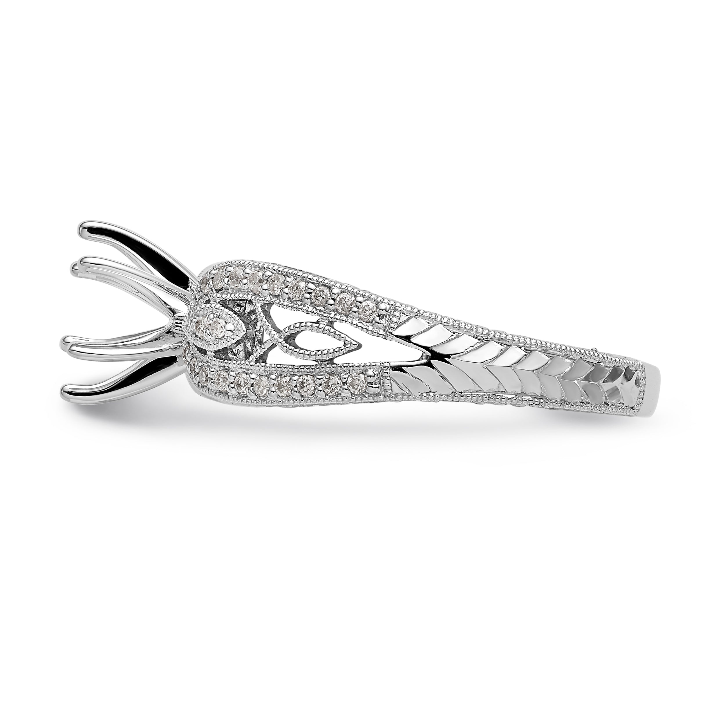 14K White Gold Diamond Peg Set CZ Engagement Ring