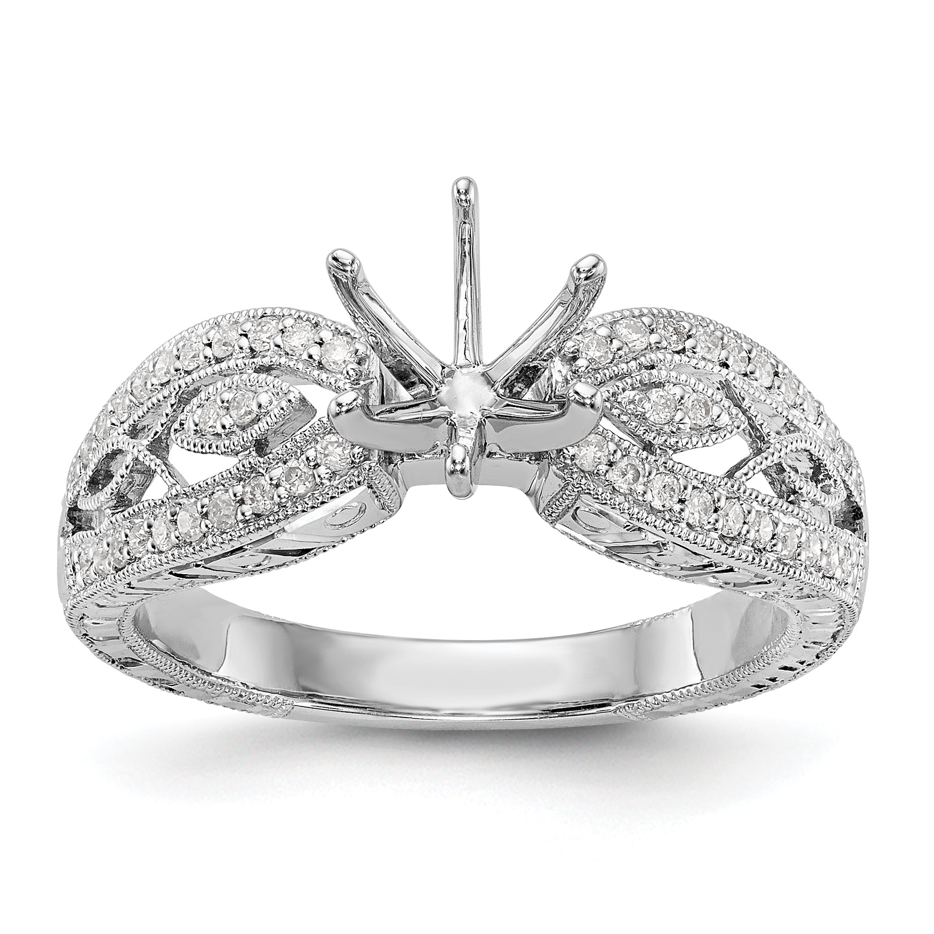 14K White Gold Diamond Peg Set CZ Engagement Ring