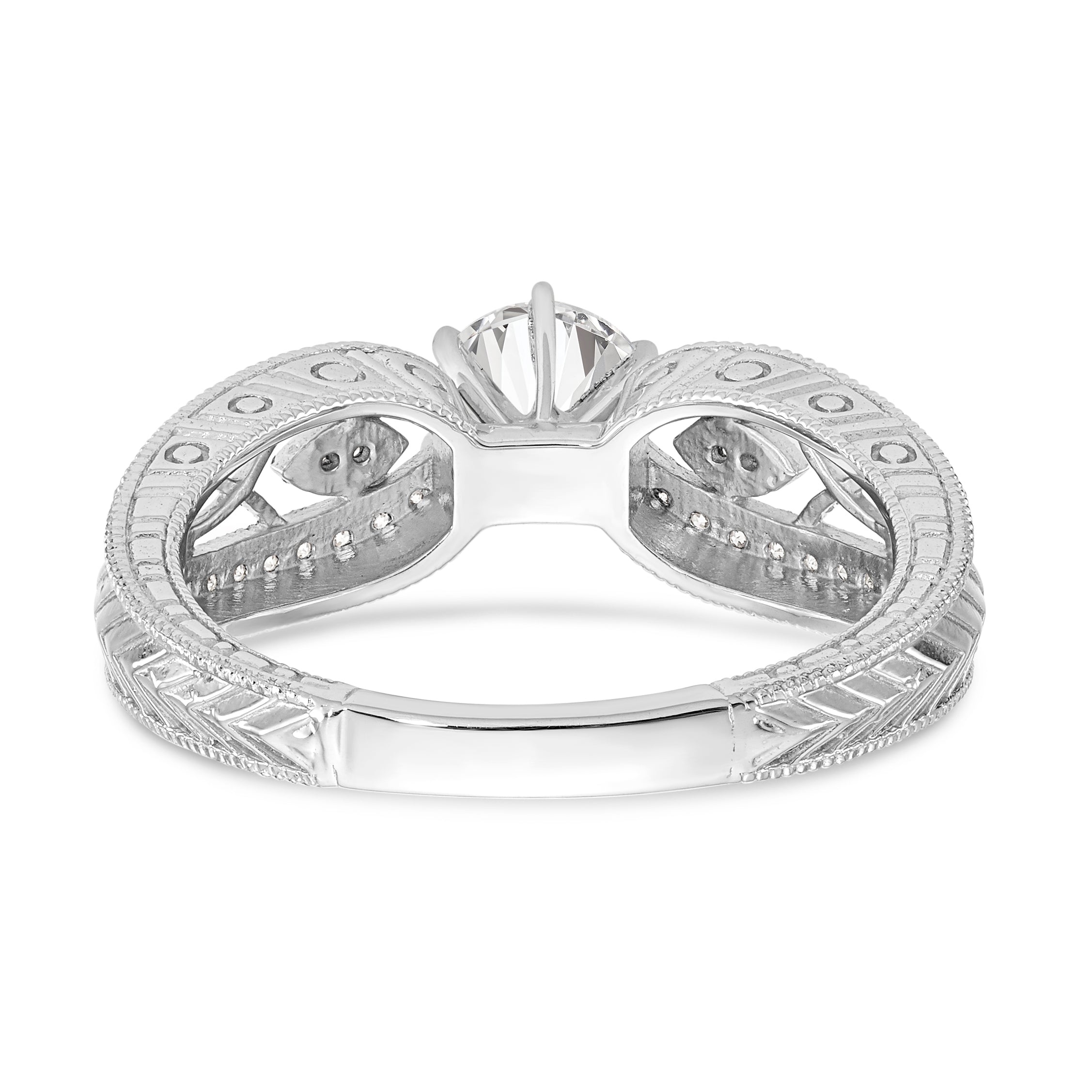 14K White Gold Diamond Peg Set CZ Engagement Ring