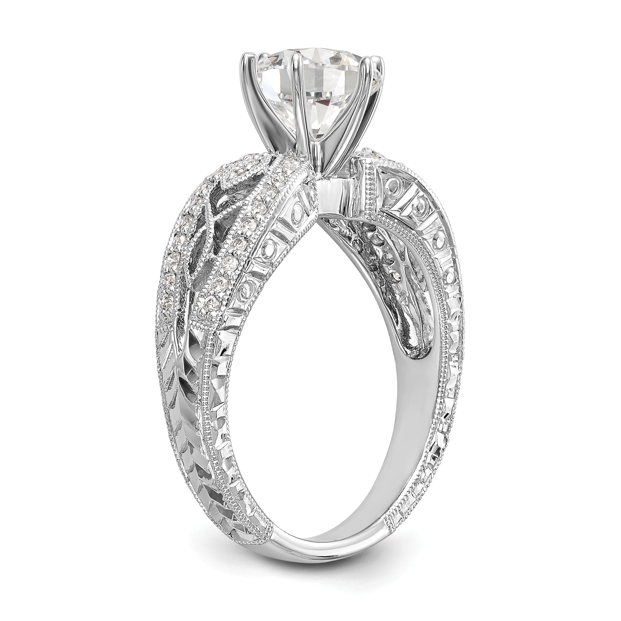 14K White Gold Diamond Peg Set CZ Engagement Ring