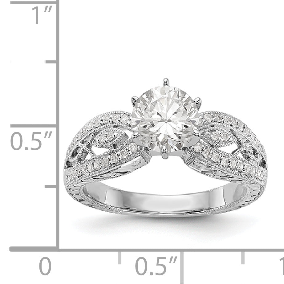 14K White Gold Diamond Peg Set CZ Engagement Ring