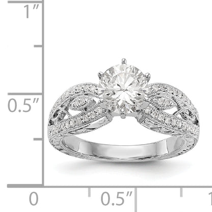 14K White Gold Diamond Peg Set CZ Engagement Ring