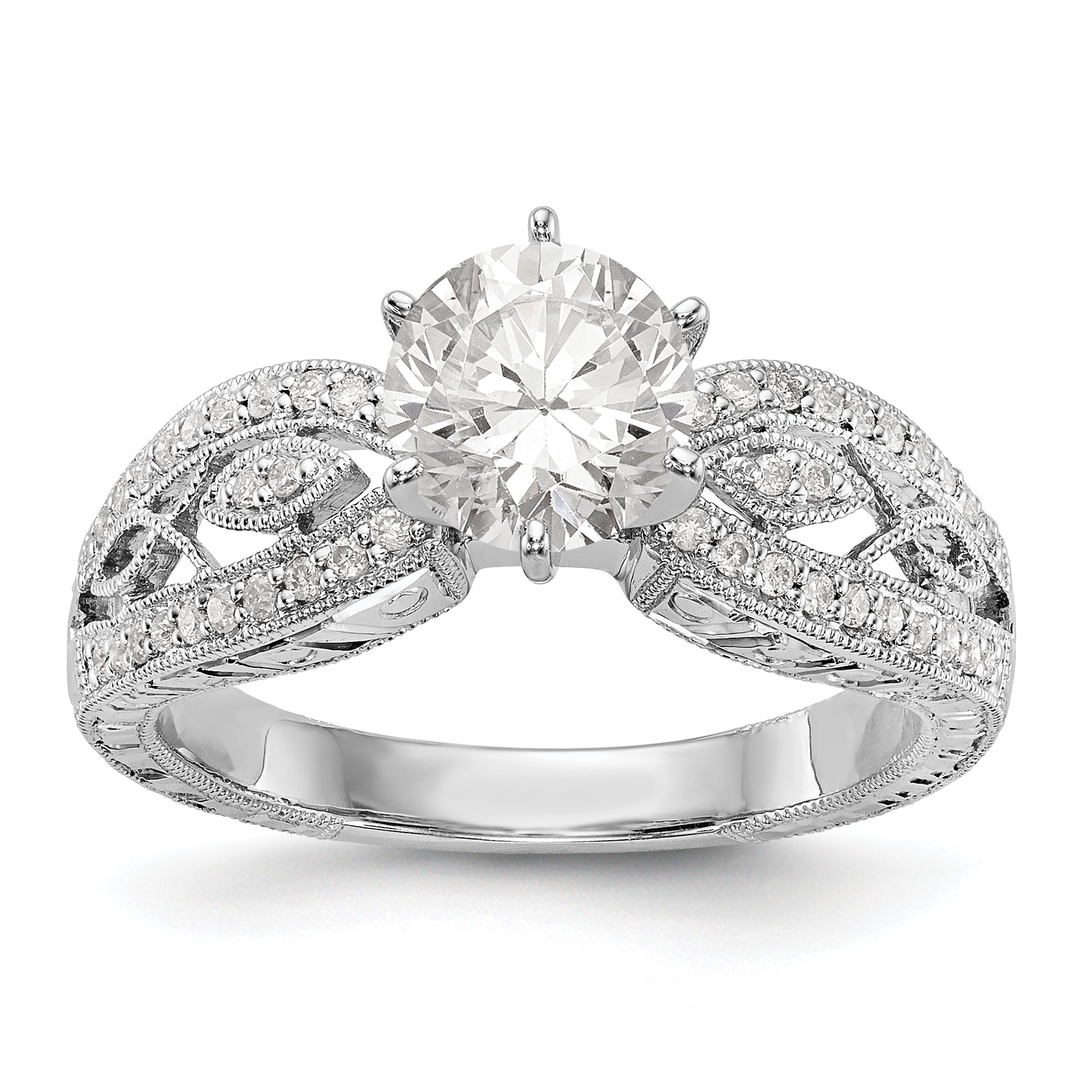 14K White Gold Diamond Peg Set CZ Engagement Ring