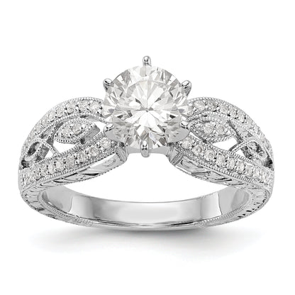 14K White Gold Diamond Peg Set CZ Engagement Ring